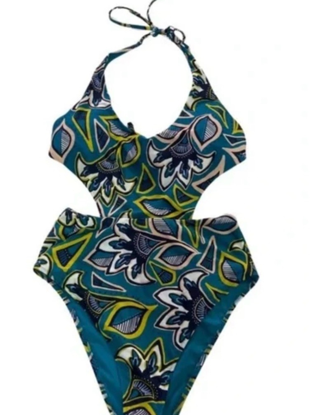 aerie Teal Floral Cutout One-Piece Swimsuit
